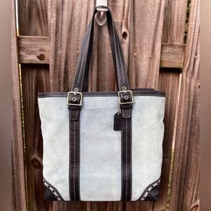 Large Blue Vintage Coach Leatherware Hampton Tote in Nubuck leather